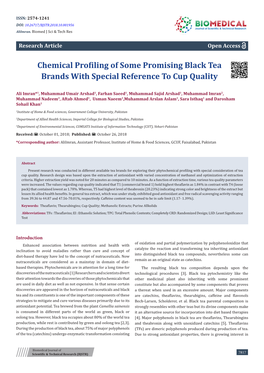 Chemical Profiling of Some Promising Black Tea Brands with Special Reference to Cup Quality