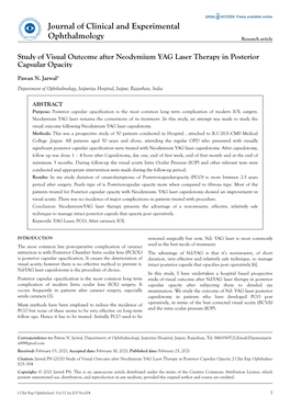 Study of Visual Outcome After Neodymium YAG Laser Therapy in Posterior Capsular Opacity