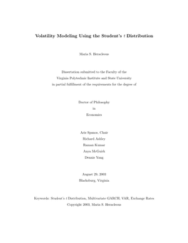 Volatility Modeling Using the Student's T Distribution