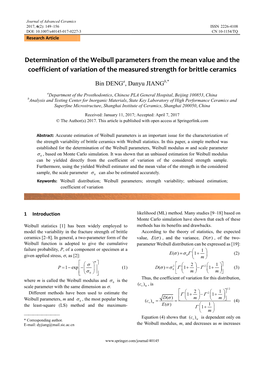 Determination of the Weibull Parameters from the Mean Value and the Coefficient of Variation of the Measured Strength for Brittle Ceramics