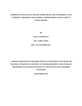 Cropping System and Altitude As Drivers of Soil Macrobiota and Nutrient Variability for Arabica Coffee Production in Mount Elgon Region