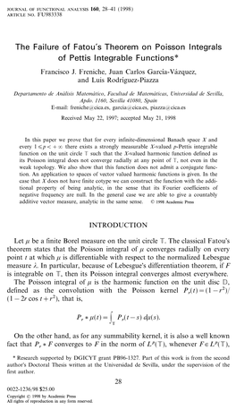 The Failure of Fatou's Theorem on Poisson Integrals of Pettis Integrable Functions* Francisco J