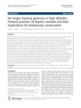 No Longer Tracking Greenery in High Altitudes: Pastoral Practices of Rupshu Nomads and Their Implications for Biodiversity Conse