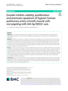 Emodin Inhibits Viability, Proliferation and Promotes Apoptosis of Hypoxic Human Pulmonary Artery Smooth Muscle Cells Via Target