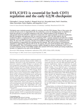 DTL/CDT2 Is Essential for Both CDT1 Regulation and the Early G2/M Checkpoint