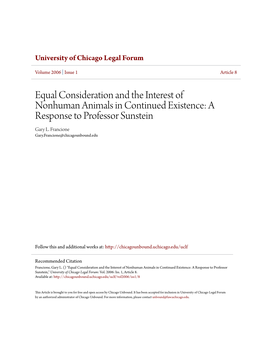 Equal Consideration and the Interest of Nonhuman Animals in Continued Existence: a Response to Professor Sunstein Gary L