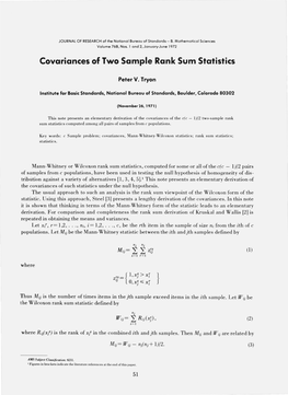 Covariances of Two Sample Rank Sum Statistics