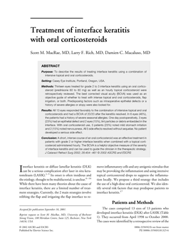 Treatment of Interface Keratitis with Oral Corticosteroids