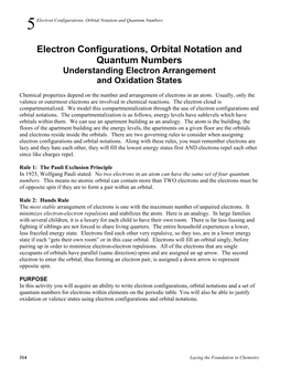 Electron Configurations, Orbital Notation and Quantum Numbers