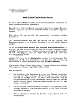 Merkblatt Zur Zweitwohnungssteuer