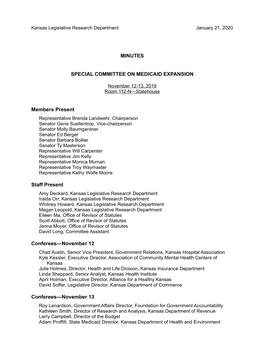 MINUTES SPECIAL COMMITTEE on MEDICAID EXPANSION Members
