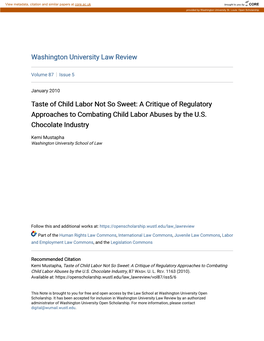 Taste of Child Labor Not So Sweet: a Critique of Regulatory Approaches to Combating Child Labor Abuses by the U.S