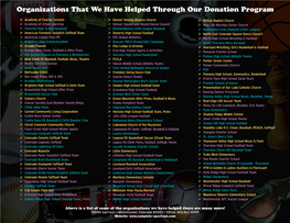Organizations That We Have Helped Through Our Donation Program