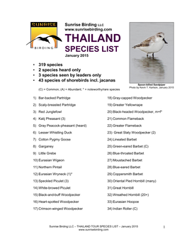 SPECIES LIST January 2015