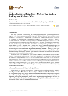 Carbon Emission Reduction—Carbon Tax, Carbon Trading, and Carbon Oﬀset