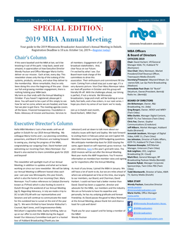 2019 MBA Annual Meeting Your Guide to the 2019 Minnesota Broadcaster Association’S Annual Meeting in Duluth