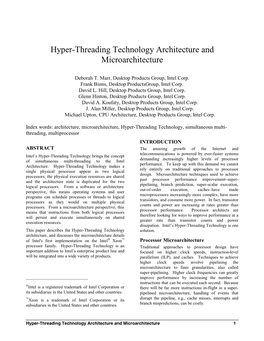 Hyper-Threading Technology Architecture and Microarchitecture