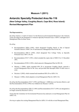 Antarctic Specially Protected Area No 116 (New College Valley, Caughley Beach, Cape Bird, Ross Island): Revised Management Plan