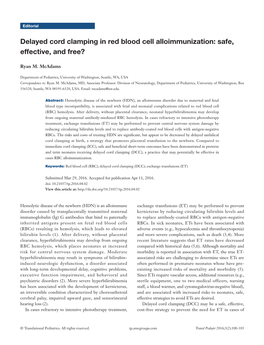 Delayed Cord Clamping in Red Blood Cell Alloimmunization: Safe, Effective, and Free?