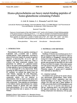 Homo-Phytochelatins Are Heavy Metal-Binding Peptides of Homo-Glutathione Containing Fabales