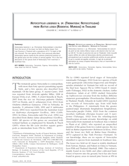 Notocotylus Loeiensis N. Sp. (Trematoda: Notocotylidae) from Rattus Losea (Rodentia: Muridae) in Thailand Chaisiri K.*, Morand S.** & Ribas A.***