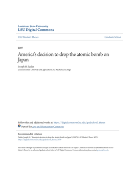 America's Decision to Drop the Atomic Bomb on Japan Joseph H