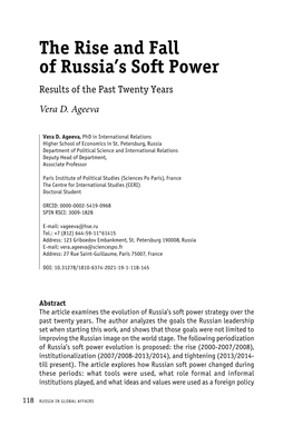 The Rise and Fall of Russia's Soft Power