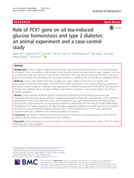 Role of PCK1 Gene on Oil Tea-Induced Glucose Homeostasis and Type 2