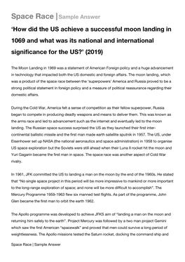 Sample Answer ‘How Did the US Achieve a Successful Moon Landing in 1069 and What Was Its National and International Significance for the US?’ (2019)