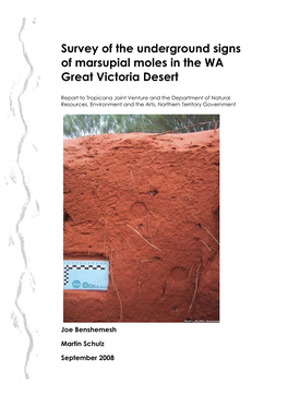 Survey of the Underground Signs of Marsupial Moles in the WA Great Victoria Desert