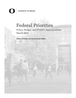 Federal Priorities Policy, Budget, and FY2011 Appropriations March 2010