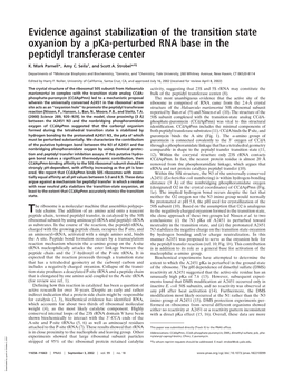 Evidence Against Stabilization of the Transition State Oxyanion by a Pka-Perturbed RNA Base in the Peptidyl Transferase Center