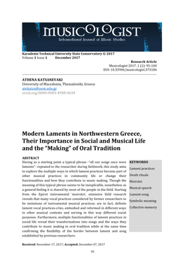 Modern Laments in Northwestern Greece, Their Importance in Social and Musical Life and the “Making” of Oral Tradition