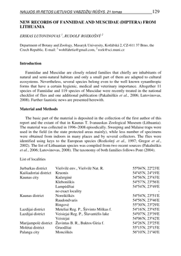 New Records of Fanniidae and Muscidae (Diptera) from Lithuania