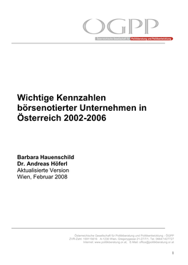 Wichtige Kennzahlen Börsenotierter Unternehmen in Österreich 2002-2006