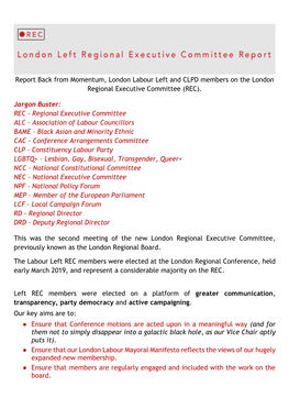 Report Back from Momentum, London Labour Left and CLPD Members on the London Regional Executive Committee (REC)