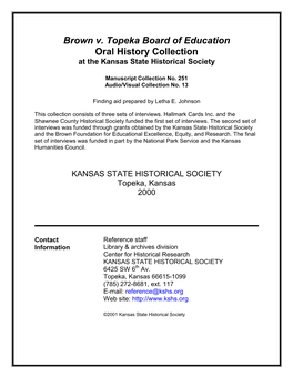 Brown V. Topeka Board of Education Oral History Collection at the Kansas State Historical Society