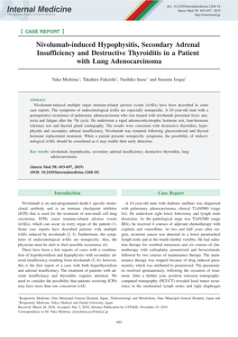 Nivolumab-Induced Hypophysitis, Secondary Adrenal Insufficiency and Destructive Thyroiditis in a Patient with Lung Adenocarcinoma