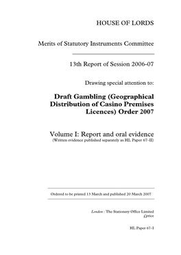 (Geographical Distribution of Casino Premises Licences) Order 2007