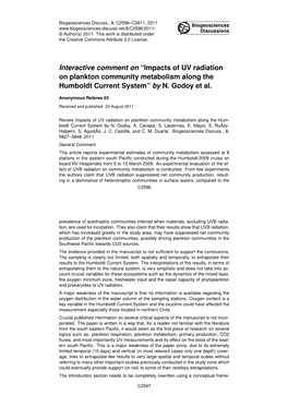 Interactive Comment on “Impacts of UV Radiation on Plankton Community Metabolism Along the Humboldt Current System” by N