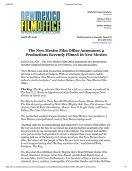 The New Mexico Film Office Announces 2 Productions Recently Filmed in New Mexico