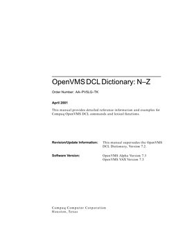 Openvms DCL Dictionary: N–Z