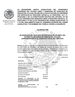 Hueyapan De Ocampo, Del Estado De Veracruz De Ignacio De La Llave, Correspondiente Al Ejercicio Fiscal Del Año 2019