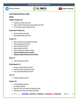 National Parks in India (August)