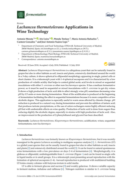 Lachancea Thermotolerans Applications in Wine Technology