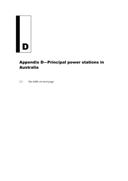 Appendix D: Principal Power Stations in Australia