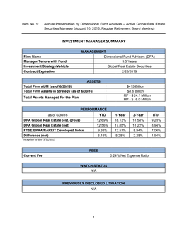 Investment Manager Summary