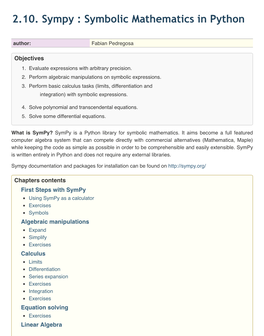 2.10. Sympy : Symbolic Mathematics in Python