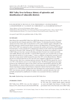 Rift Valley Fever in Kenya: History of Epizootics and Identification Of