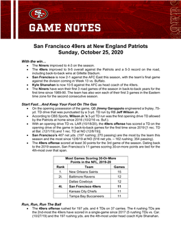 San Francisco 49Ers at New England Patriots Sunday, October 25, 2020